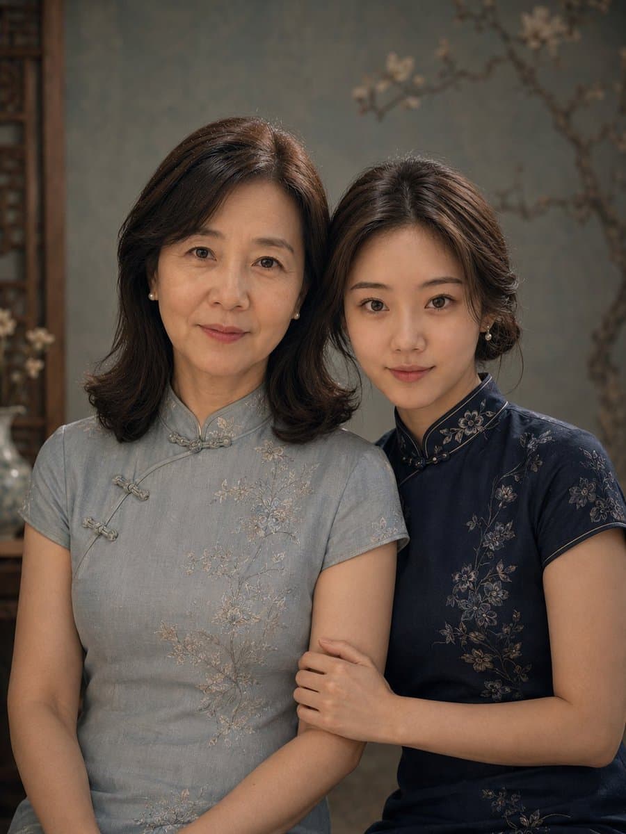 Vintage Qipao Mother and Daughter Portrait preview image 2
