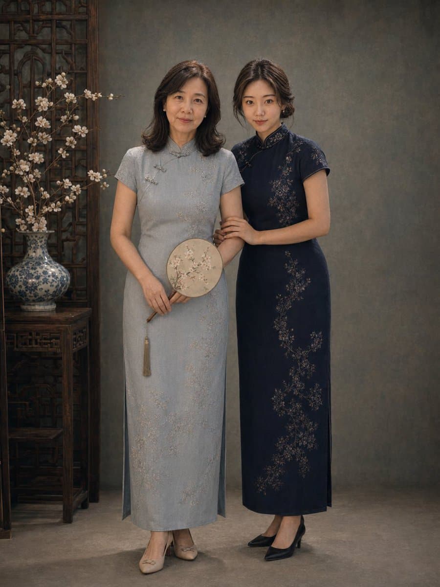 Vintage Qipao Mother and Daughter Portrait preview image 3
