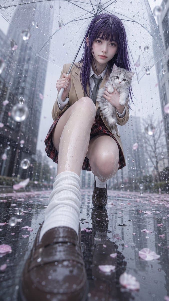 Rainy Sakura Schoolgirl Portrait preview image 2