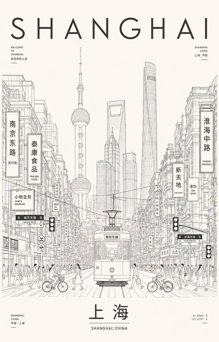 Minimalist Shanghai Line Art Poster preview image 1