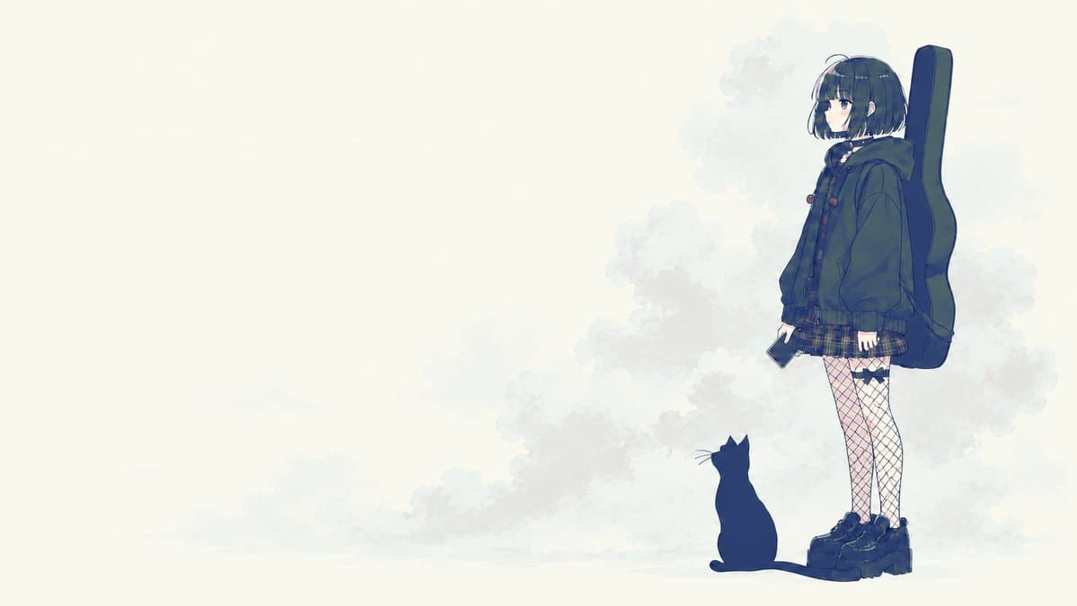 Melancholic Guitar Girl and Cat preview image 1