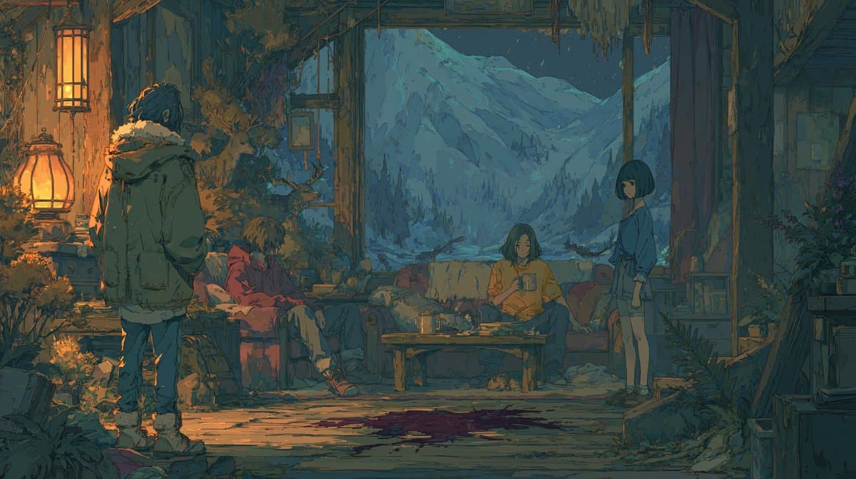 Mysterious Mountain Lodge Anime Scene preview image 1