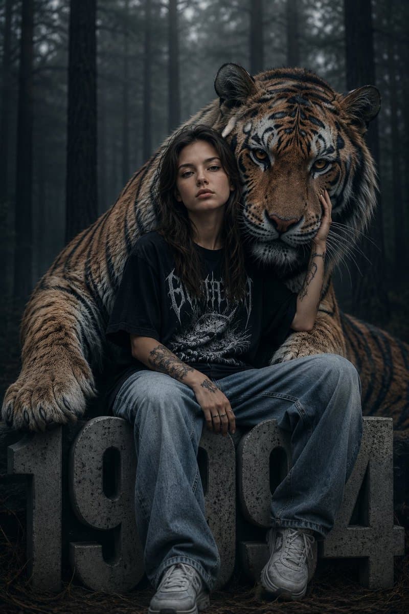 Dark Fantasy Girl with Bengal Tiger preview image 1