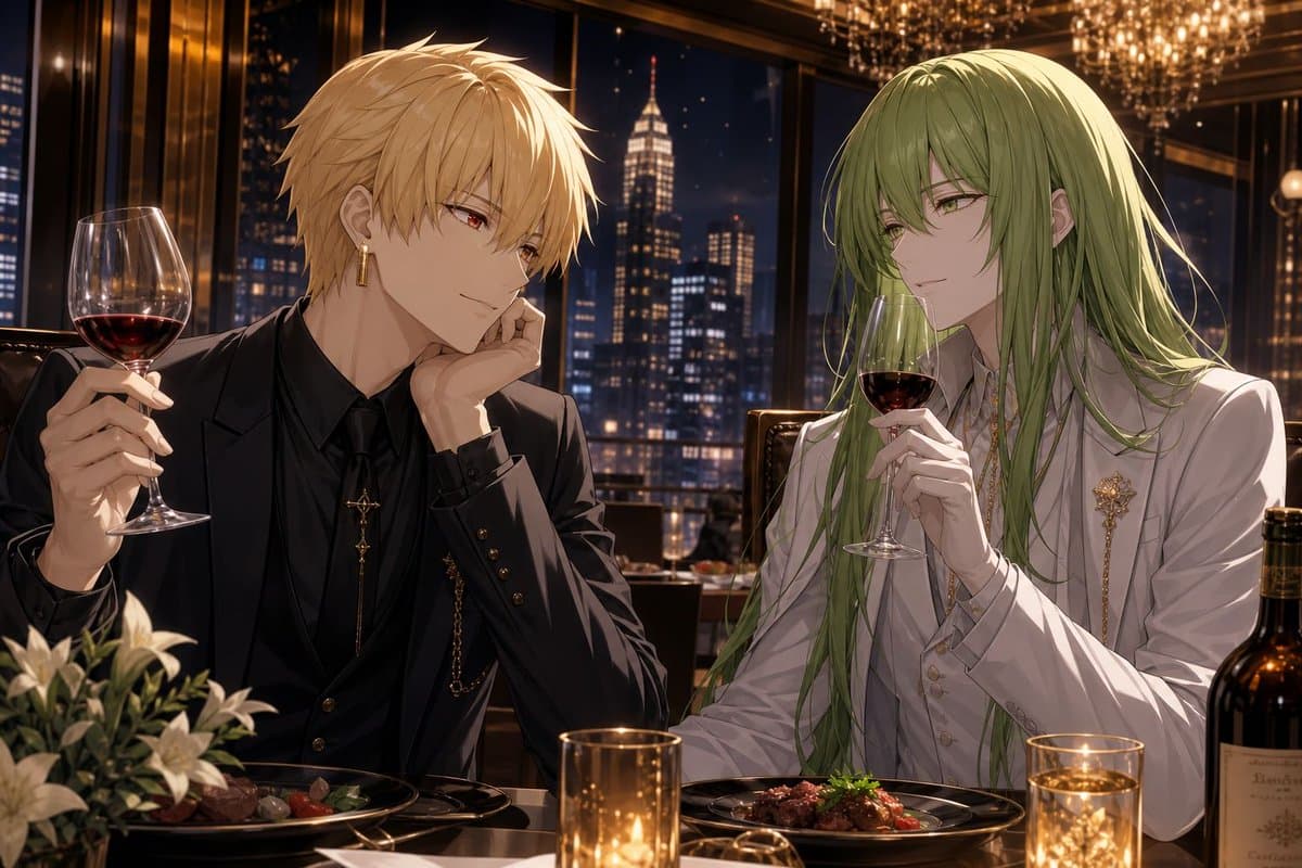 Elegant Anime Dinner with Two Fantasy Men preview image 1