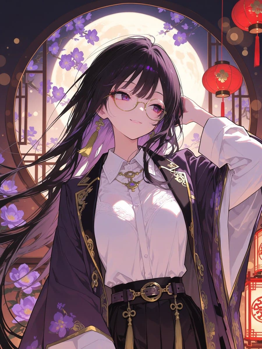 Moonlit Anime Woman in Ornate Kimono preview image 1