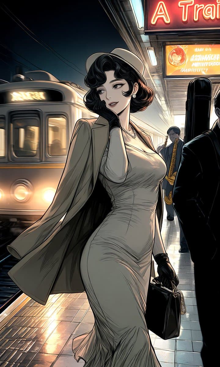 Elegant Woman on Night Train Platform preview image 1