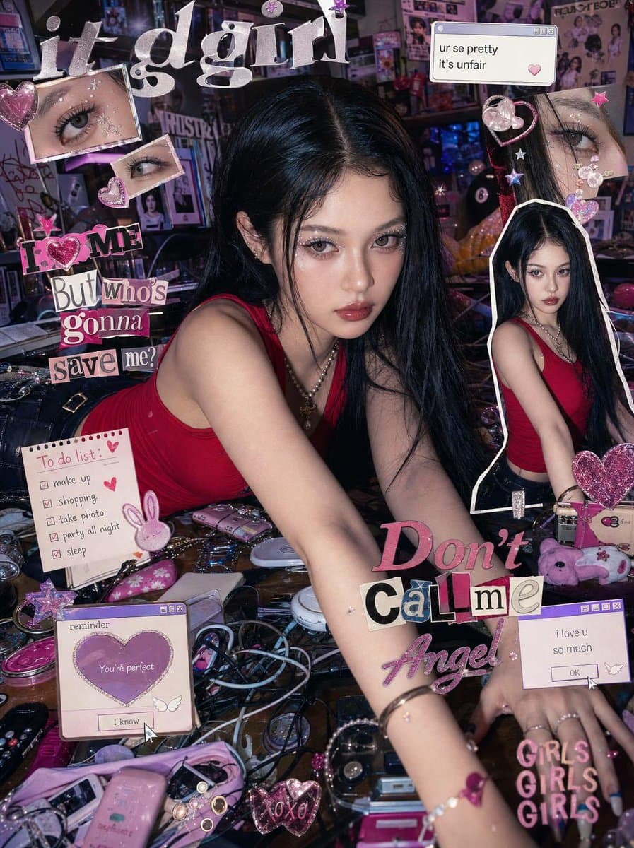 Chaotic Y2K Cyber-Pop Editorial Portrait preview image 2