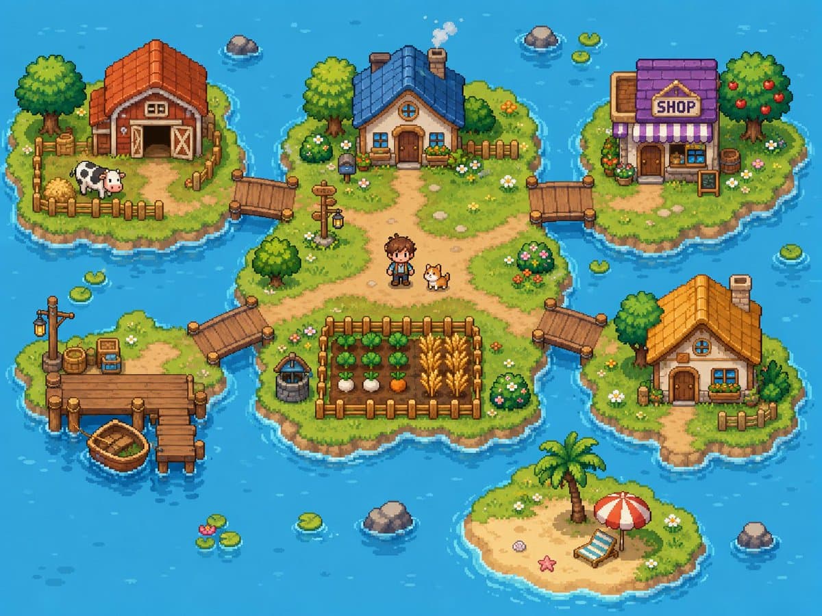 Cozy Pixel Farm Island Village preview image 1