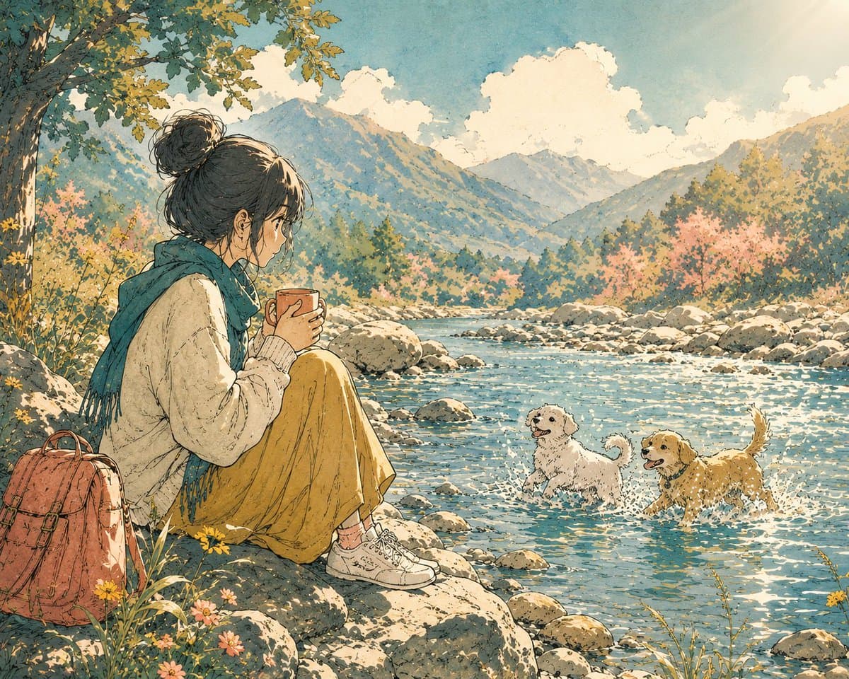 Anime Girl by River with Coffee preview image 2