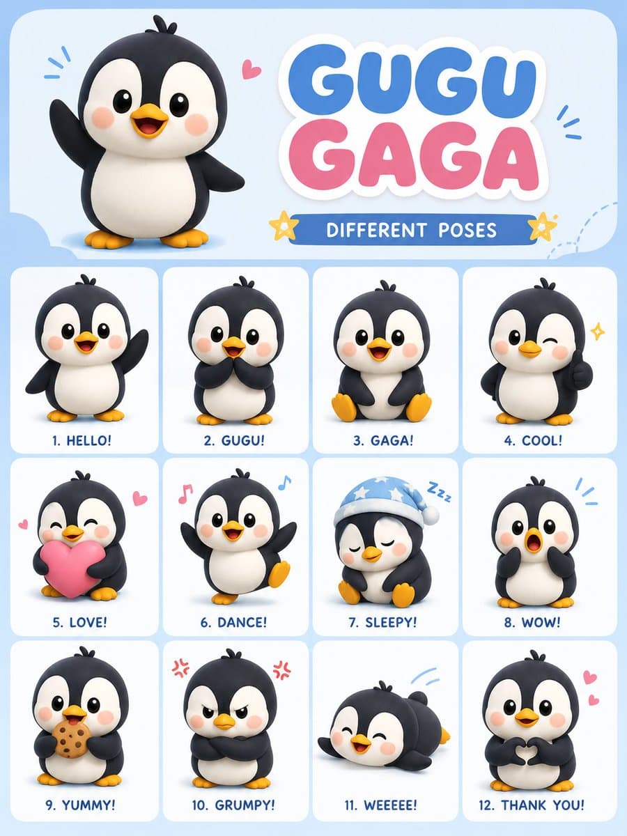 Chibi Penguin Expression Grid preview image 1