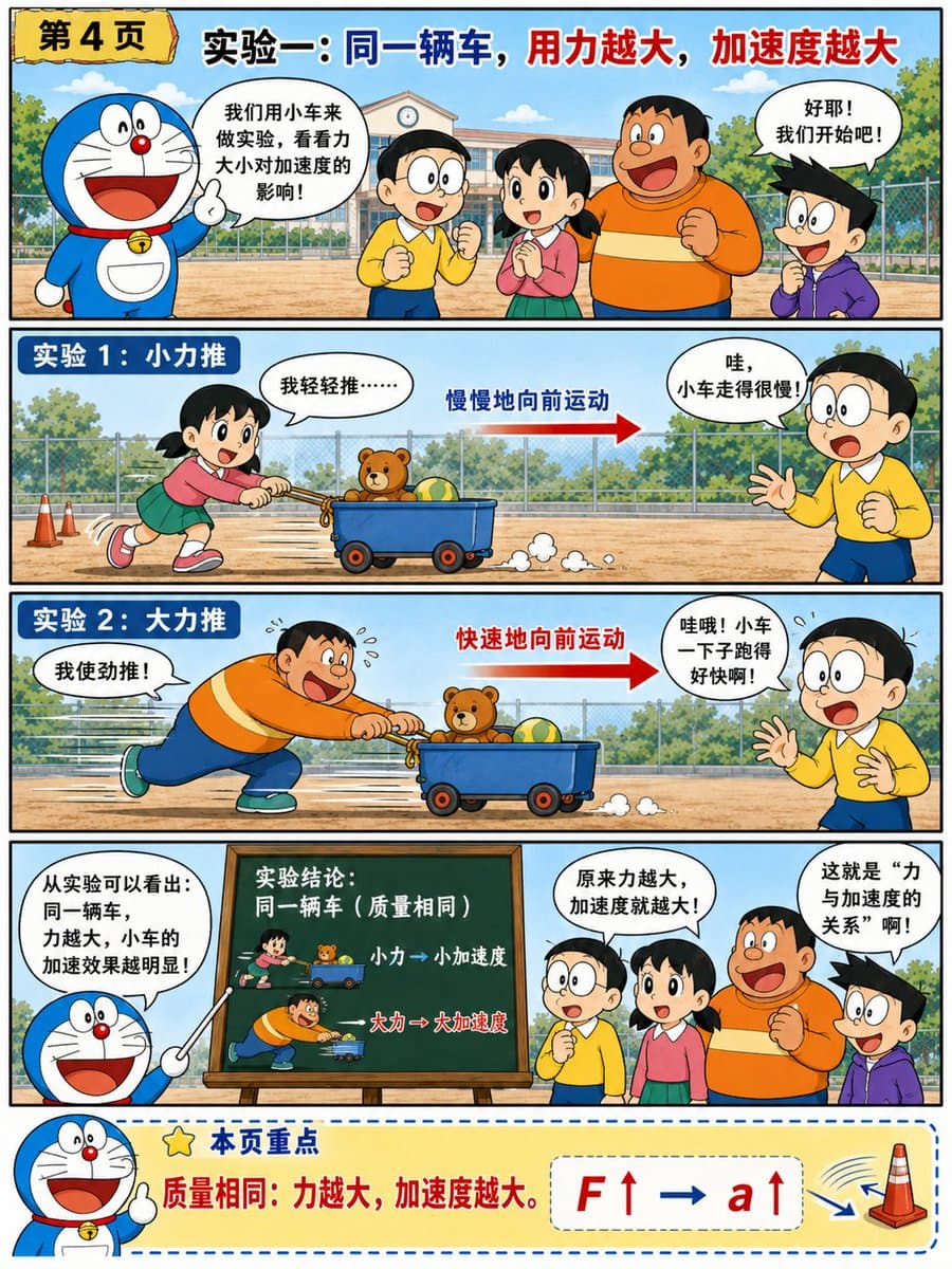 Doraemon-Style Newton’s Second Law Comic preview image 1