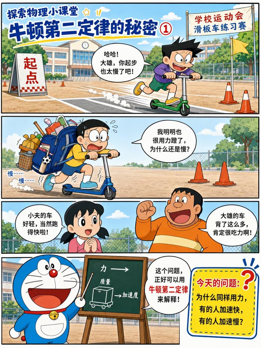 Doraemon-Style Newton’s Second Law Comic preview image 2