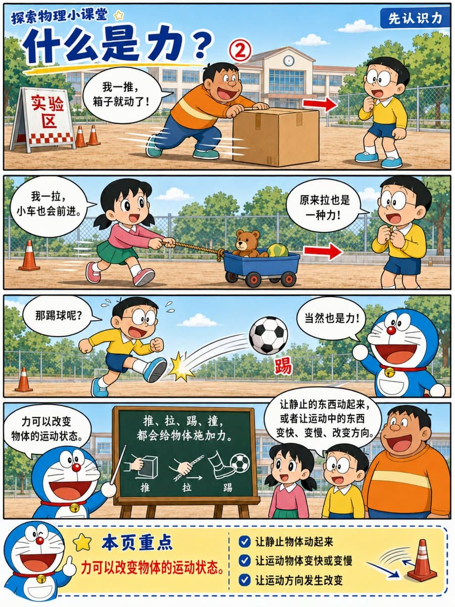 Doraemon-Style Newton’s Second Law Comic preview image 3