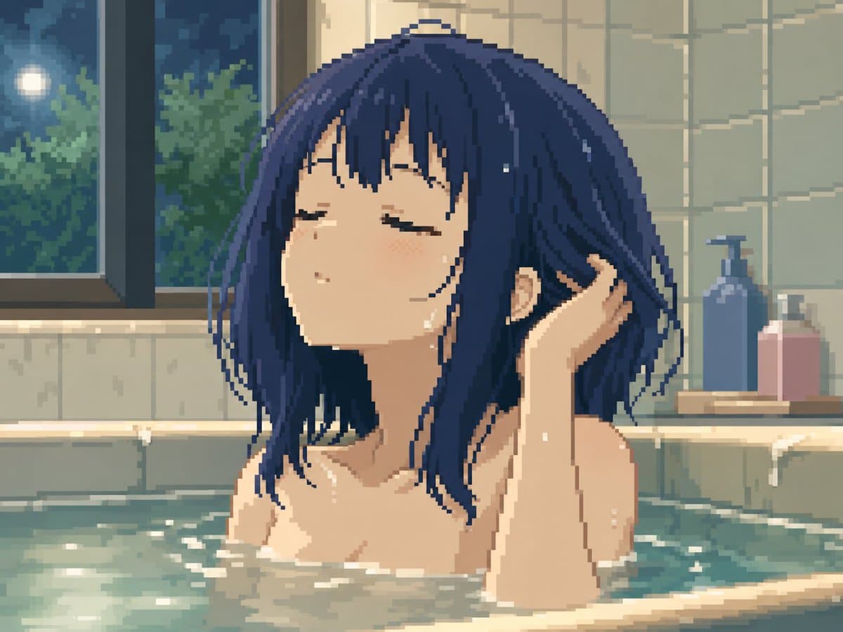 Moonlit Pixel Art Bath Scene preview image 1
