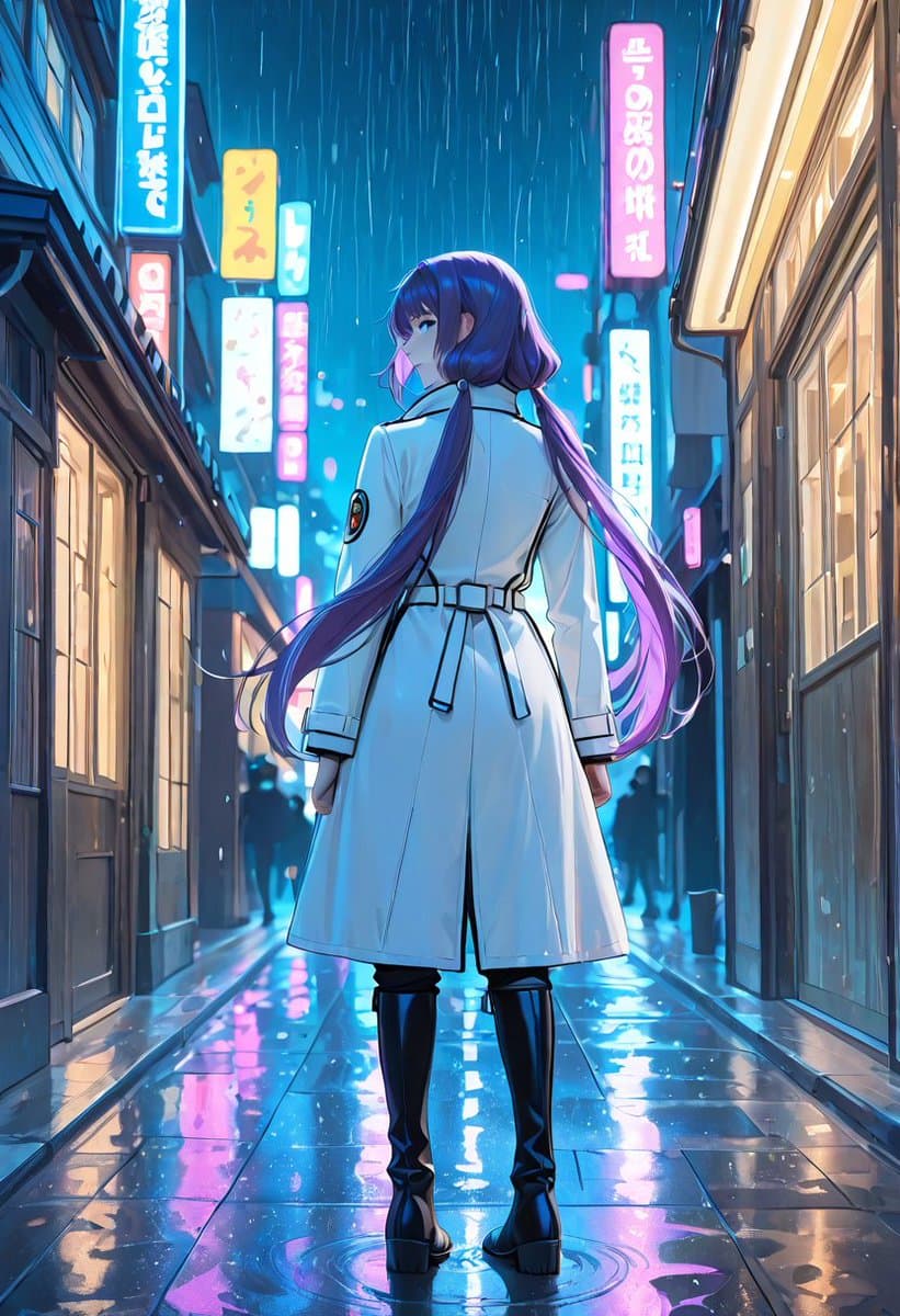 Rainy Neon Anime Alley Woman preview image 1