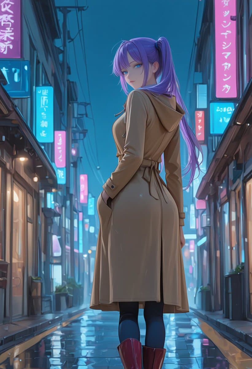 Rainy Neon Anime Alley Woman preview image 2