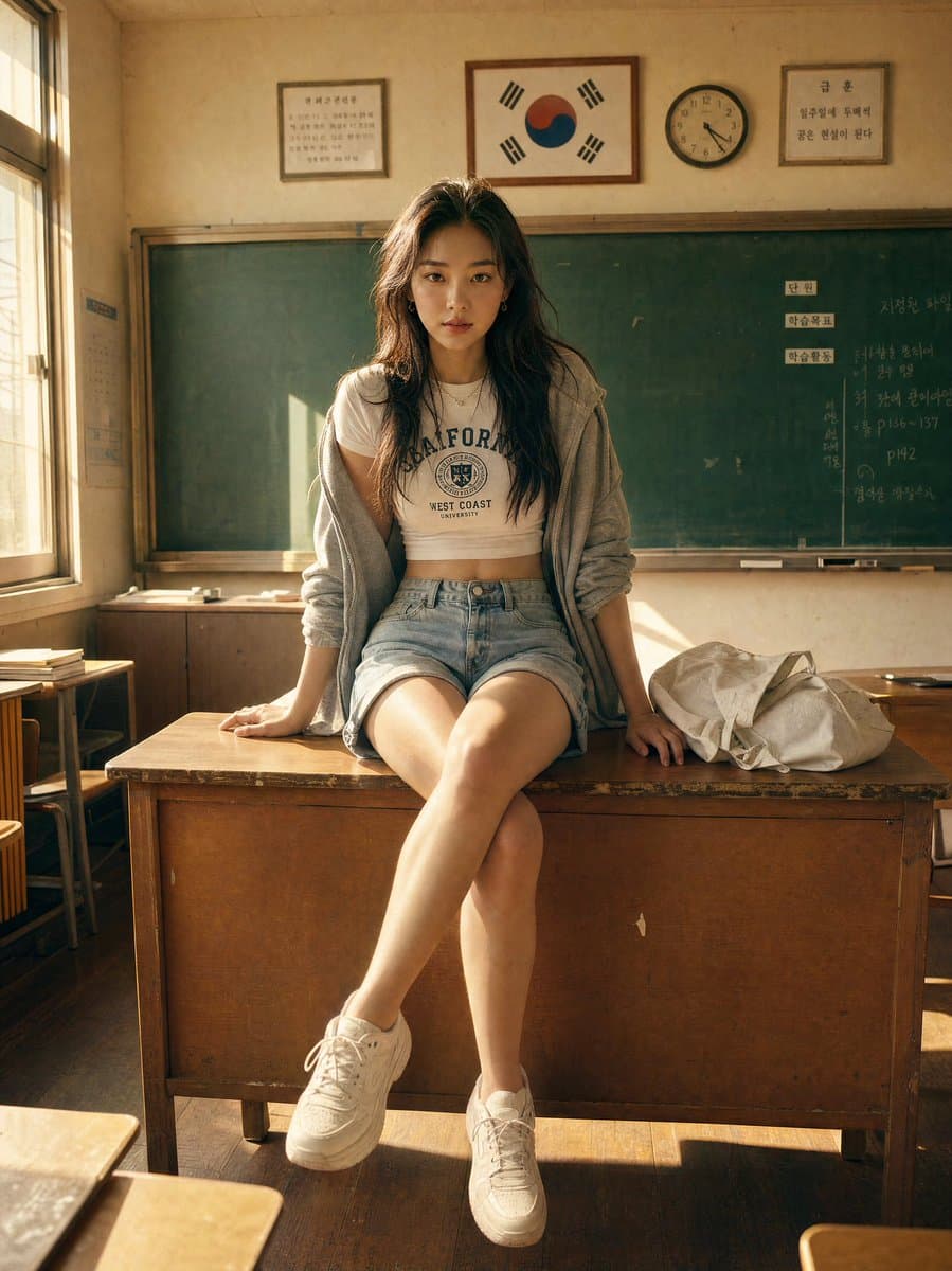 Korean Classroom Golden Hour Portrait preview image 2