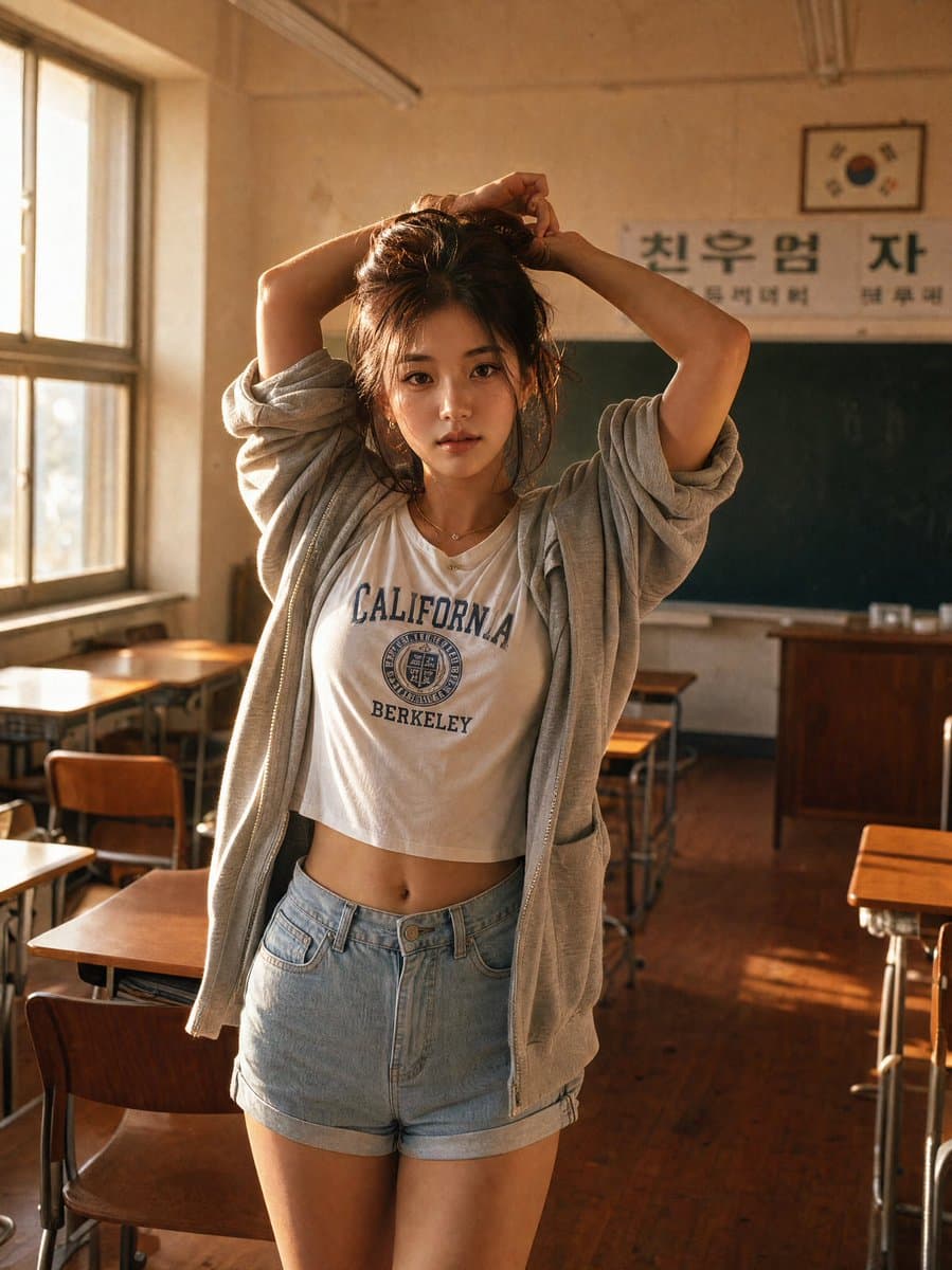 Korean Classroom Golden Hour Portrait preview image 3
