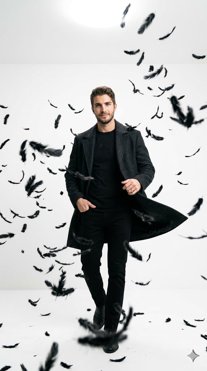 Cinematic Studio Portrait with Floating Feathers preview image 1