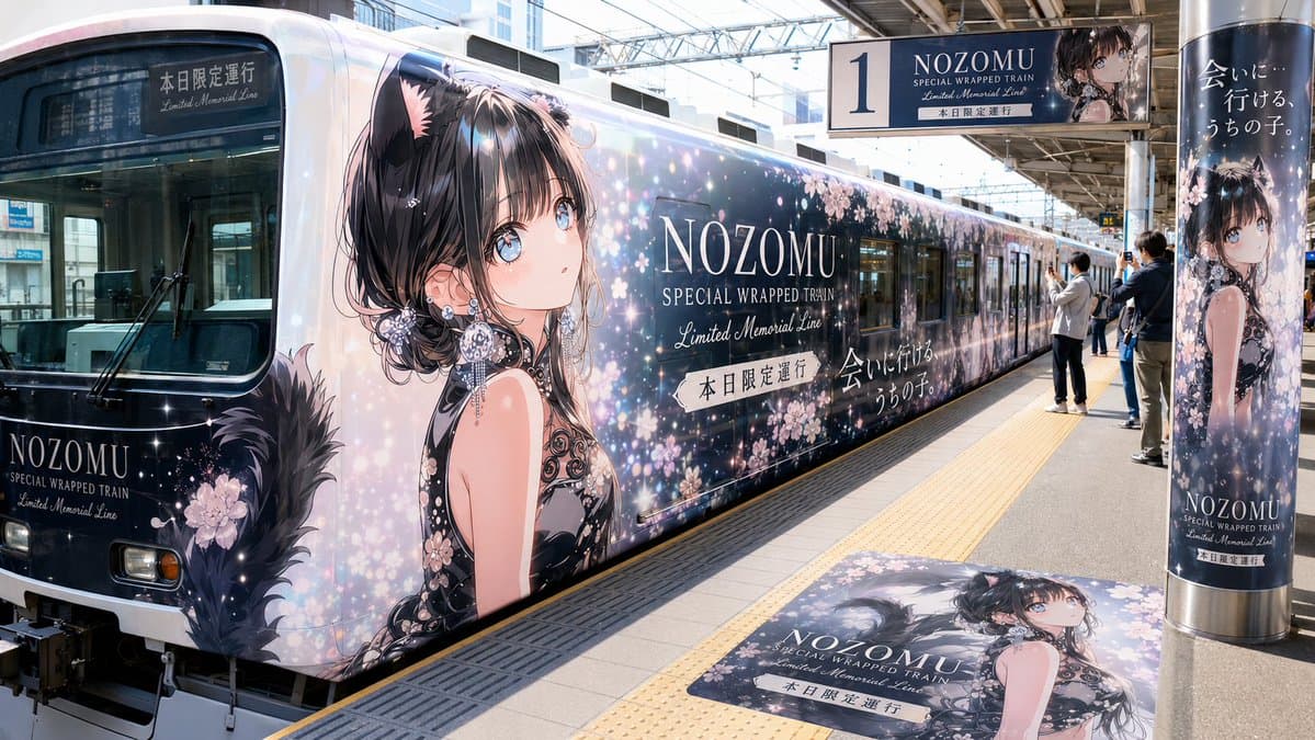 Anime Wrapped Train at Japanese Station preview image 3