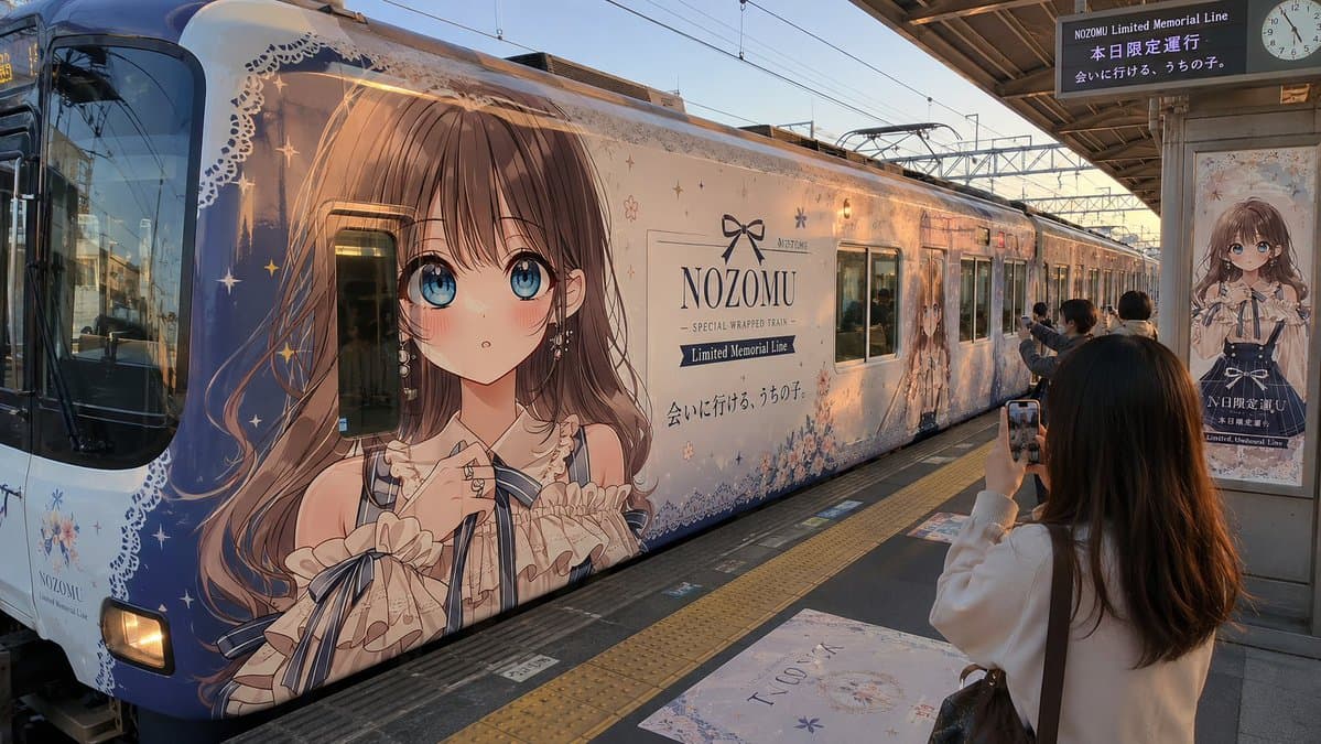 Anime Wrapped Train at Japanese Station preview image 4