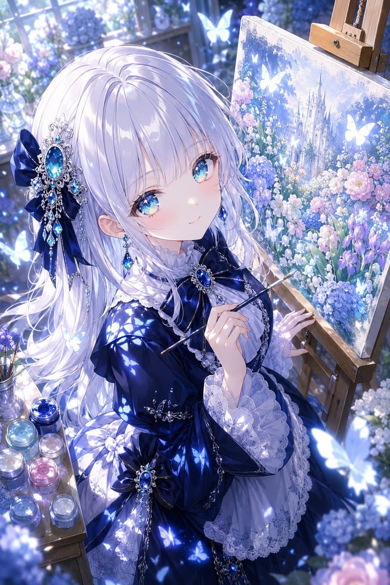 Anime Fantasy Painter in Blue Atelier preview image 1