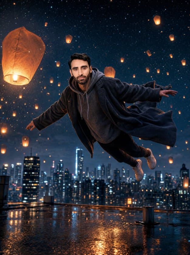 Floating Man Above Lantern City preview image 1