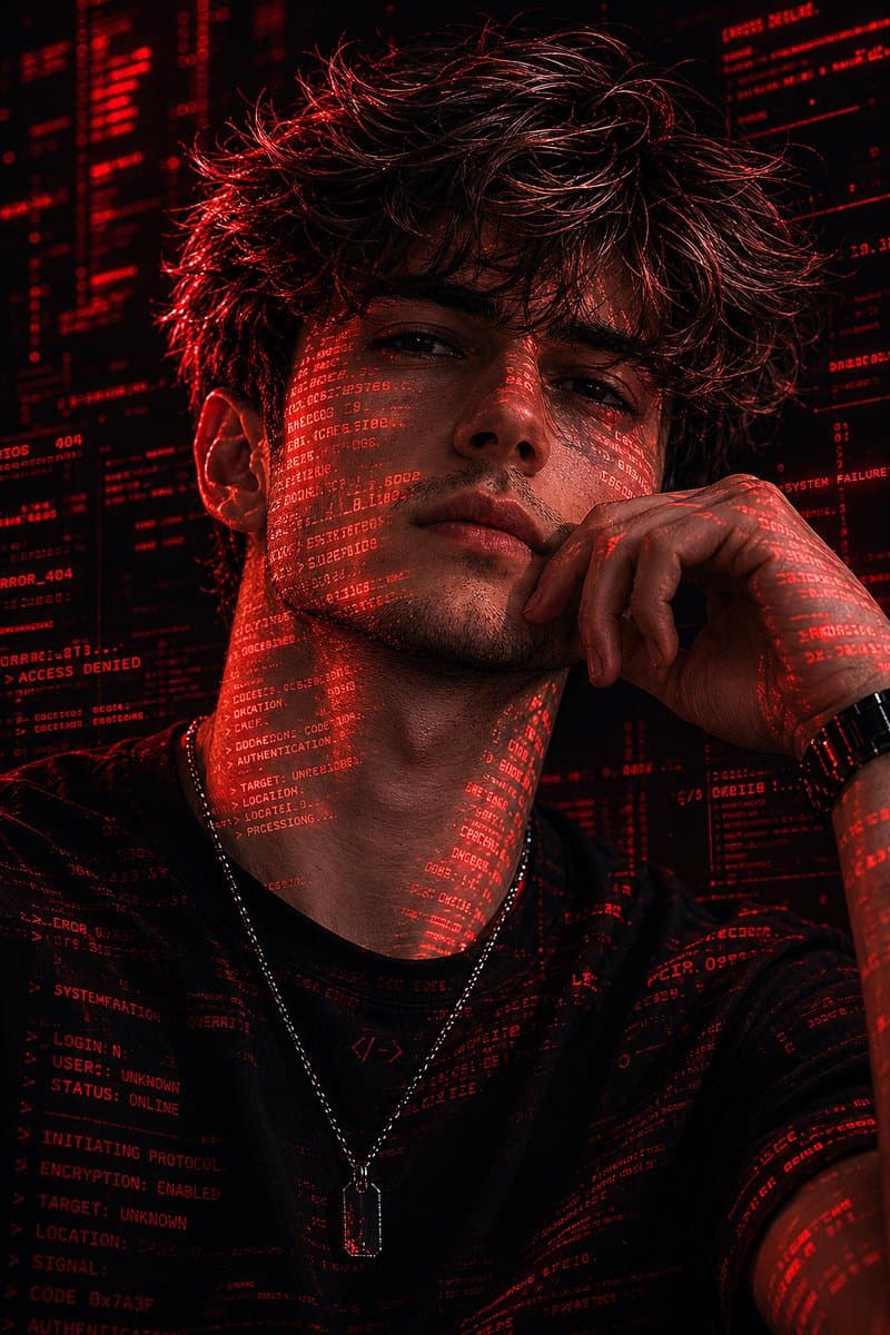 Cyberpunk Hacker Red Portrait preview image 2