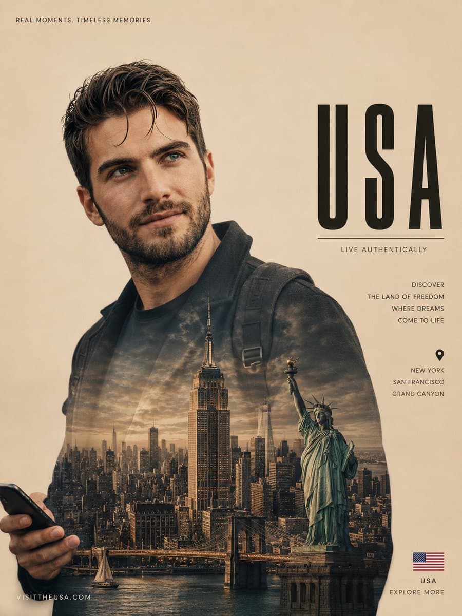 Cinematic Double Exposure Travel Poster preview image 1