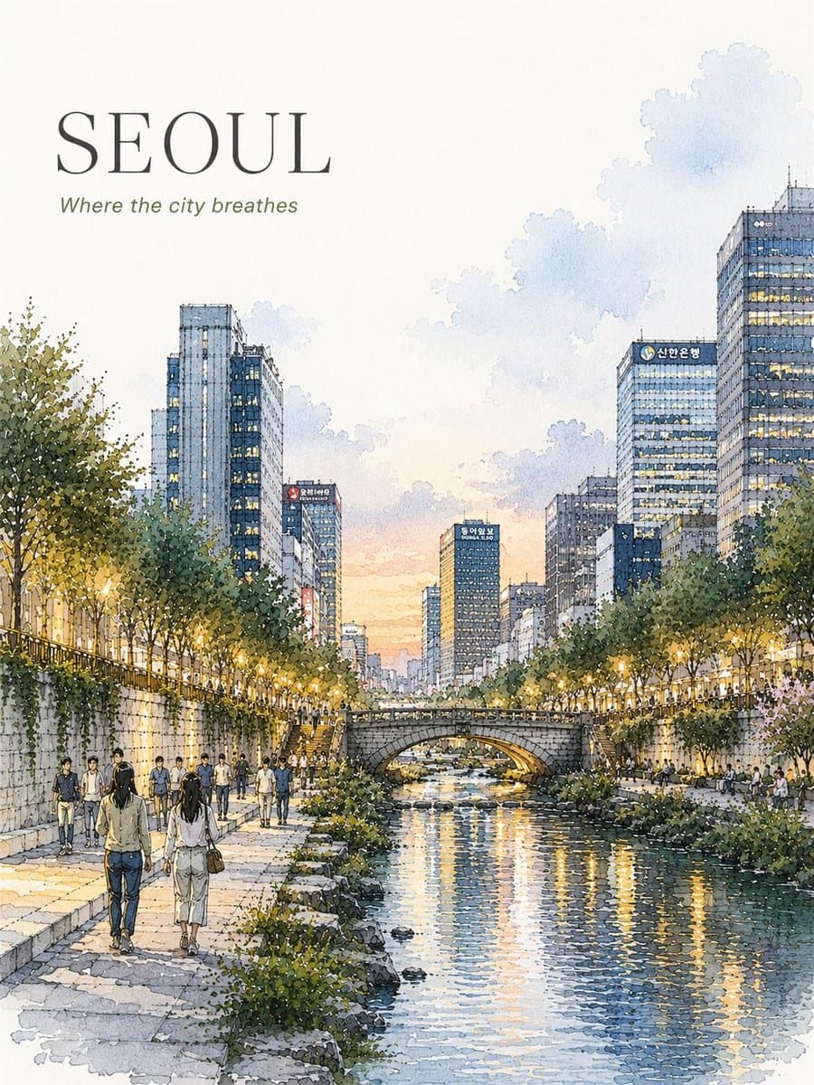 Seoul Watercolor Travel Poster preview image 3