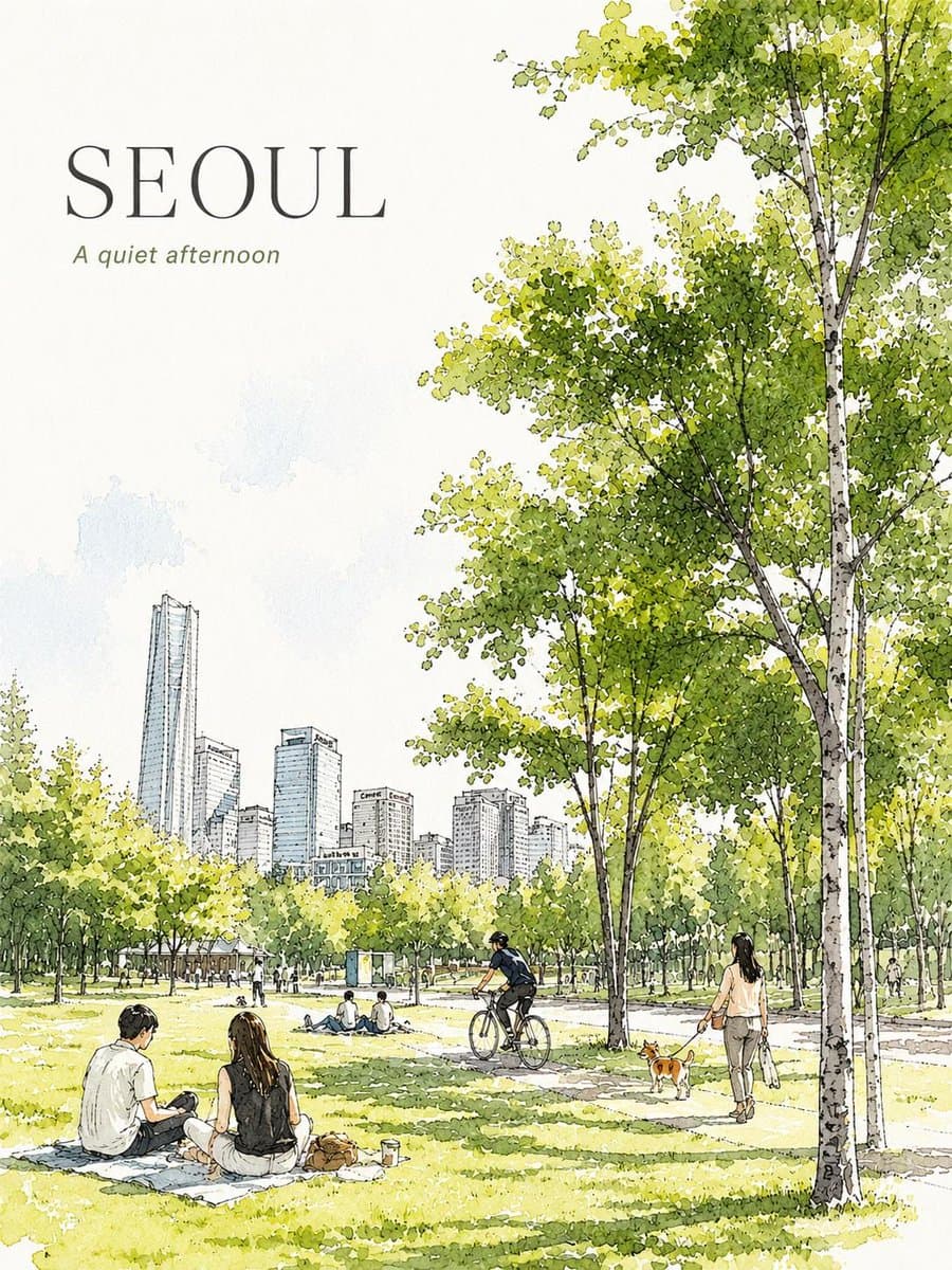 Seoul Watercolor Travel Poster preview image 4