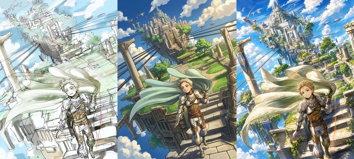 Fantasy Sky Castle Art Evolution Triptych preview image 1