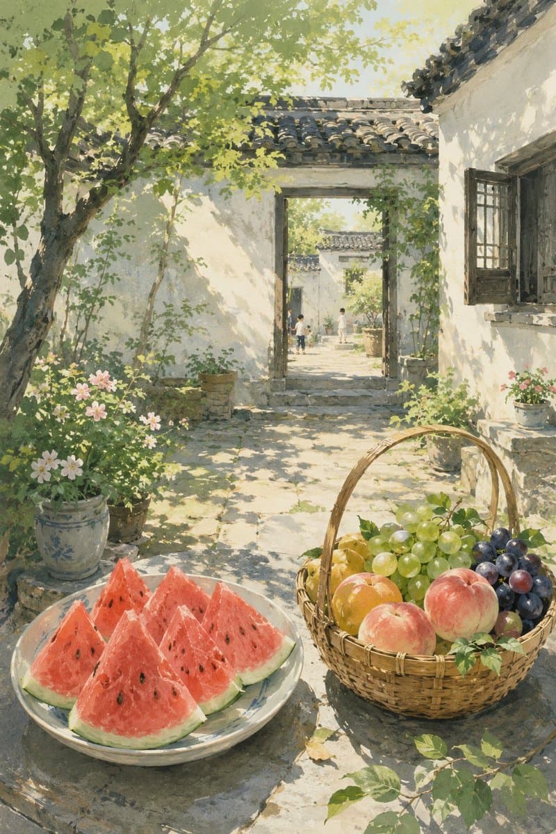 Summer Oriental Courtyard Illustration preview image 2