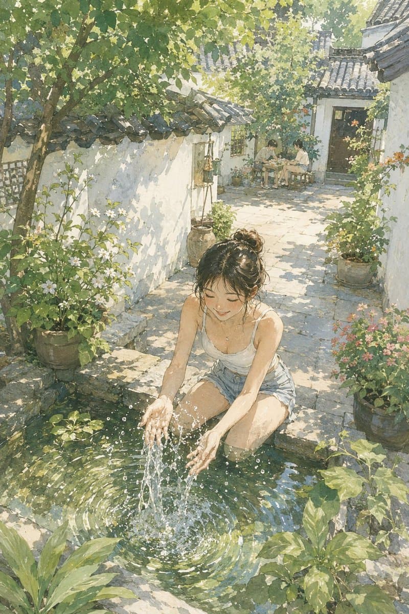 Summer Oriental Courtyard Illustration preview image 3