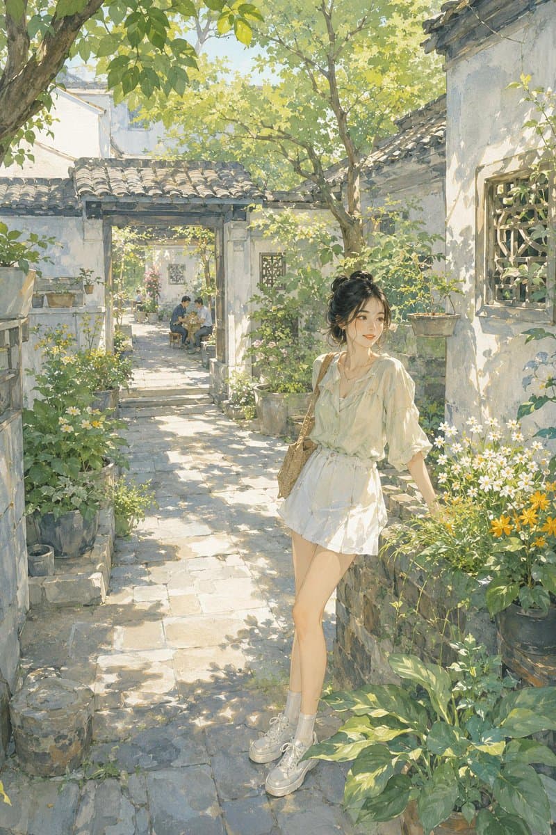 Summer Oriental Courtyard Illustration preview image 4