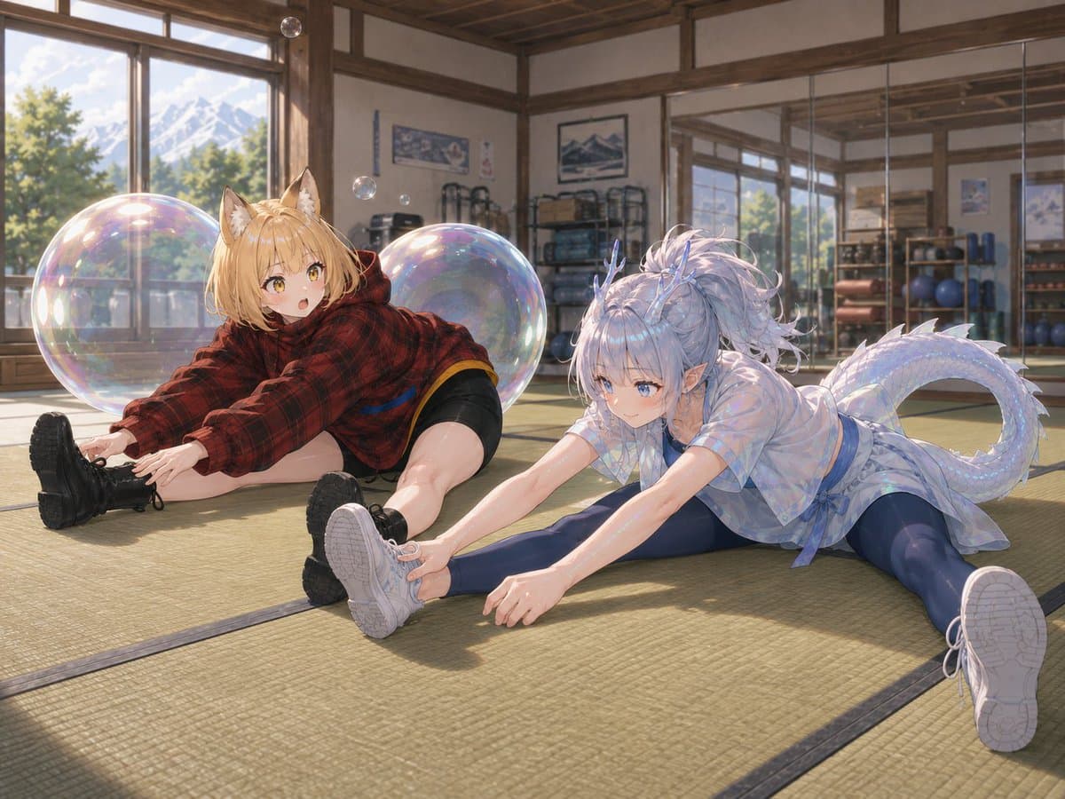 Bubble Dragon and Fox Stretching preview image 1