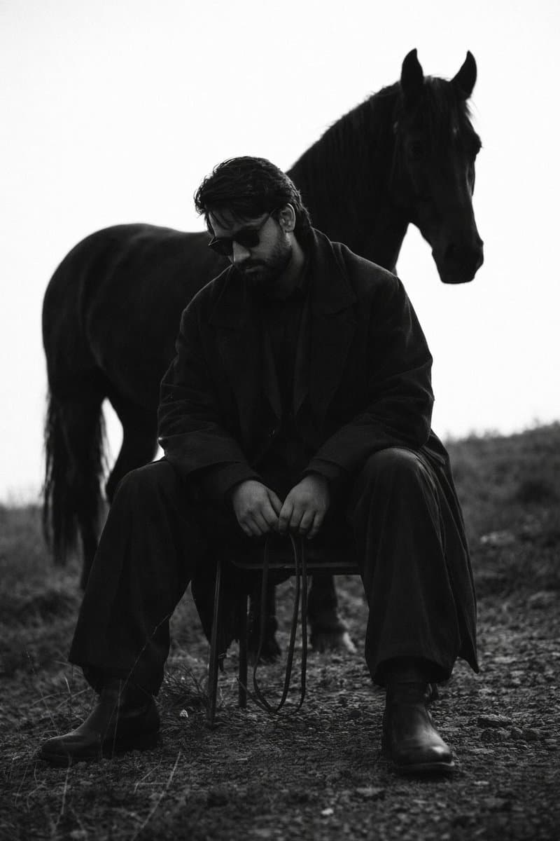 Cinematic Black and White Man and Horse Portrait preview image 1