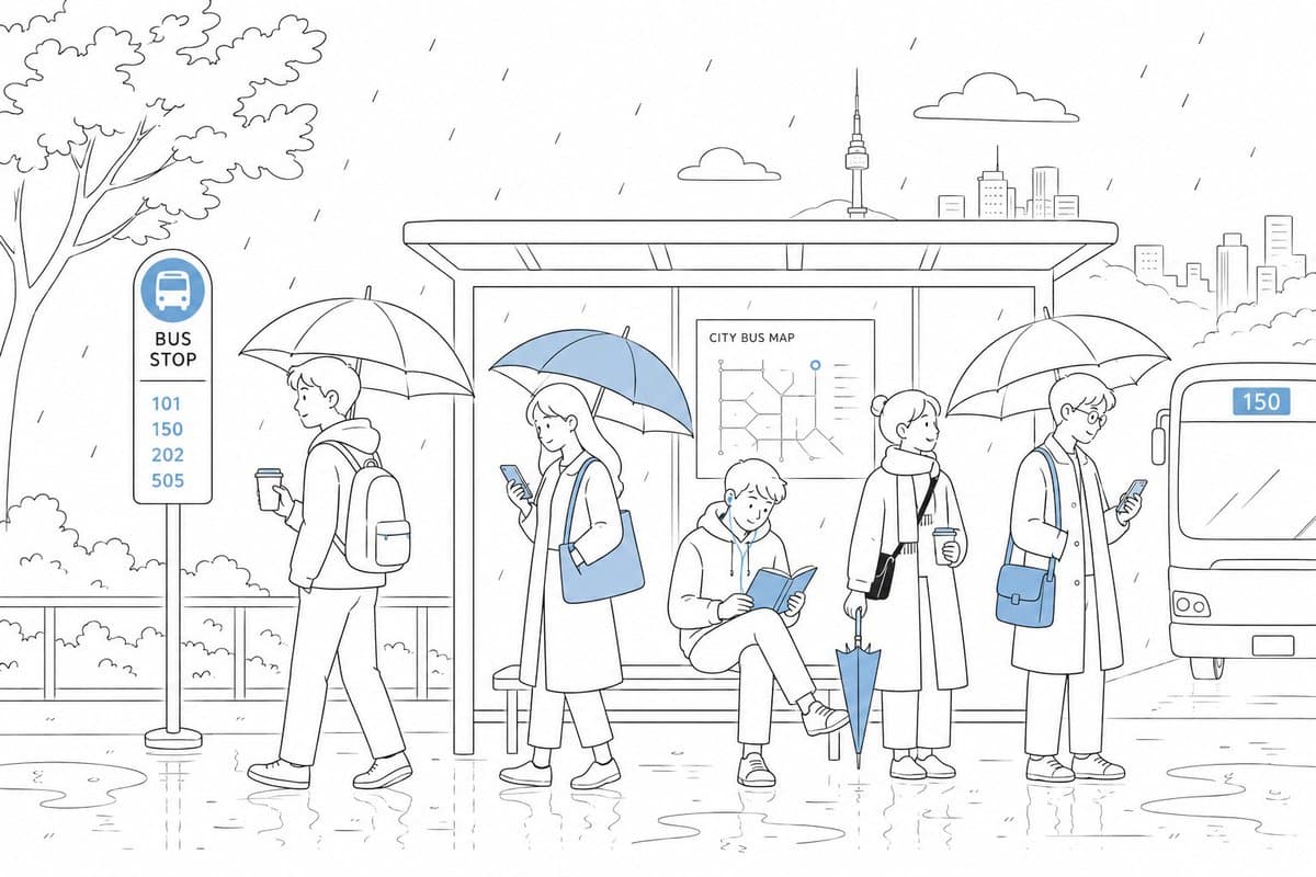 Cute Rainy Bus Stop Commute preview image 1