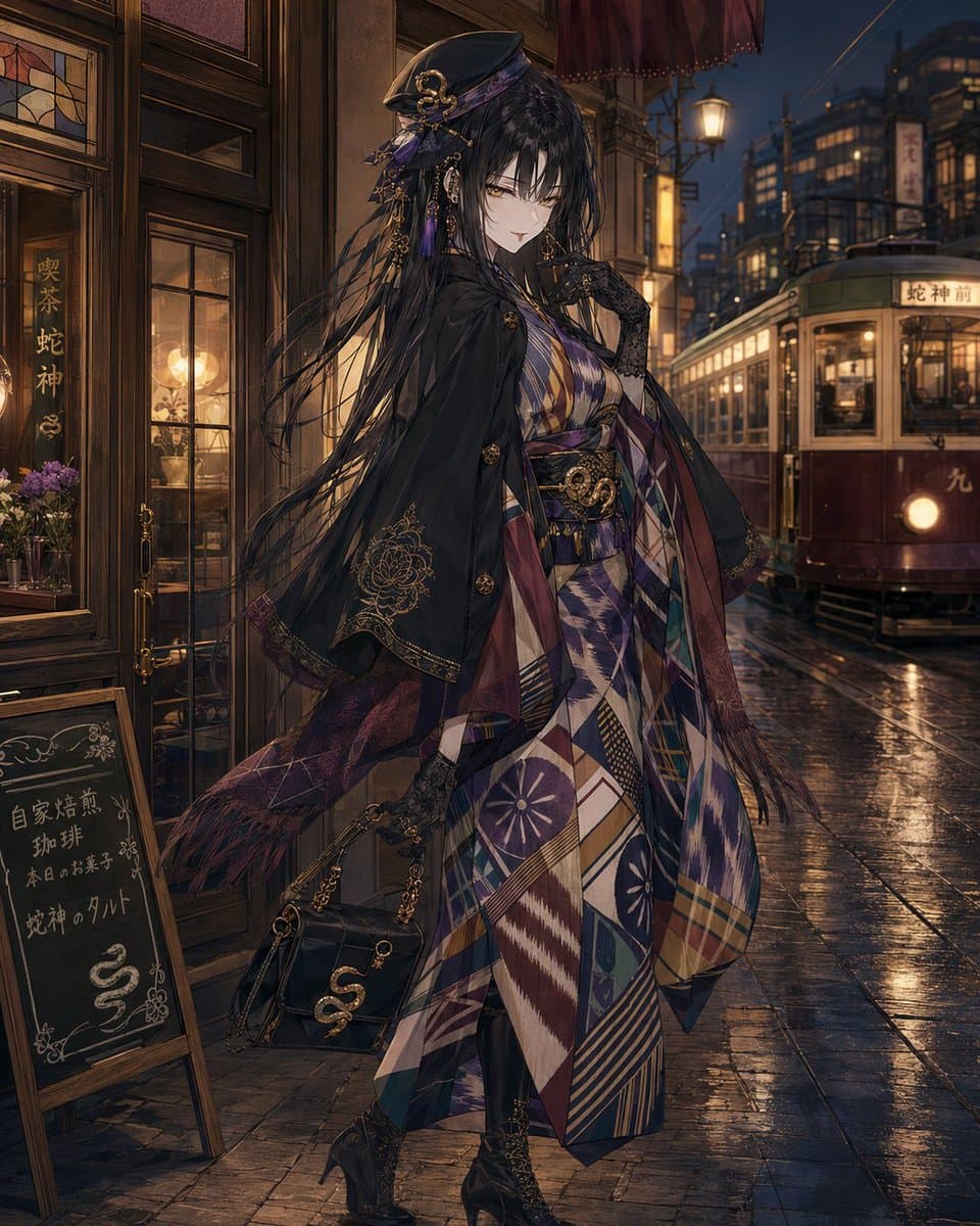 Showa Modern Meisen Kimono Fashion preview image 2