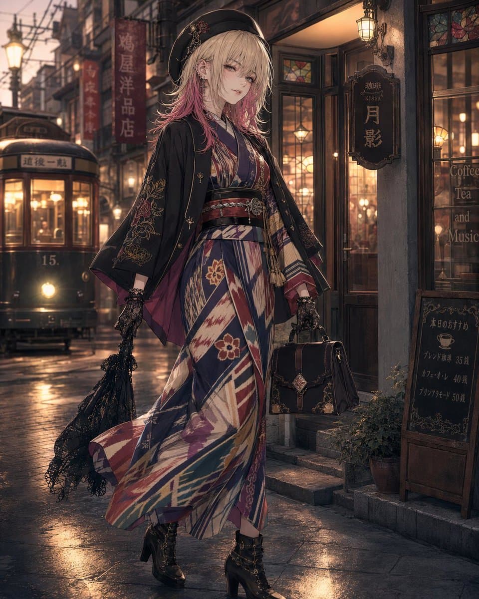 Showa Modern Meisen Kimono Fashion preview image 3