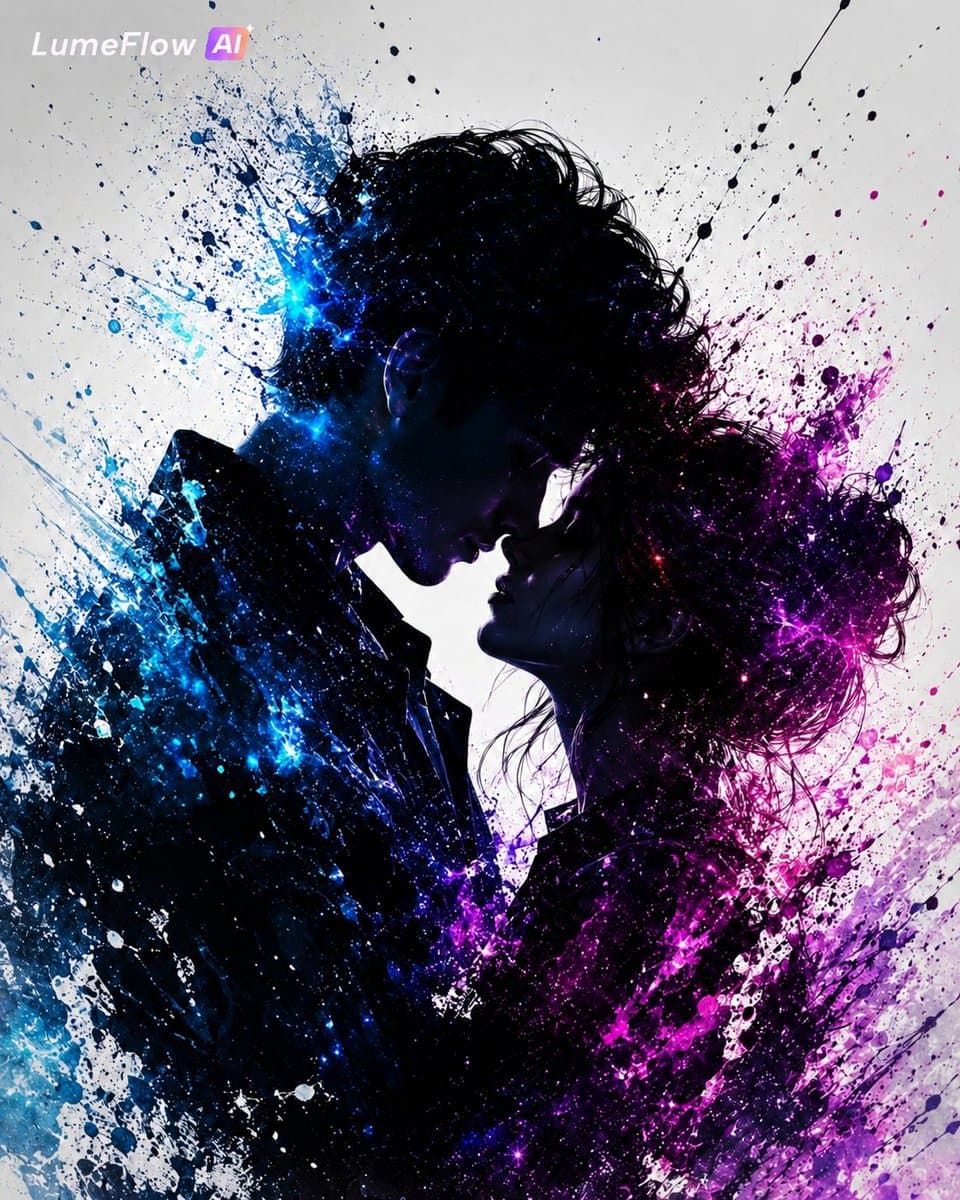 Cosmic Ink Splash Couple Silhouette preview image 1