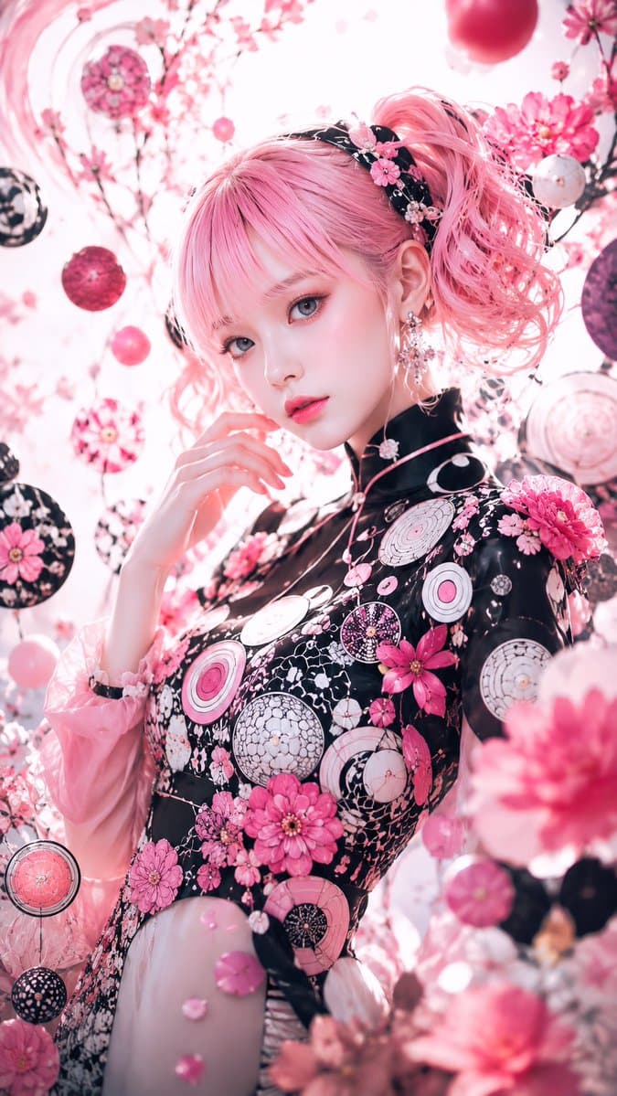 Pink Gothic Floral Fantasy Portrait preview image 2