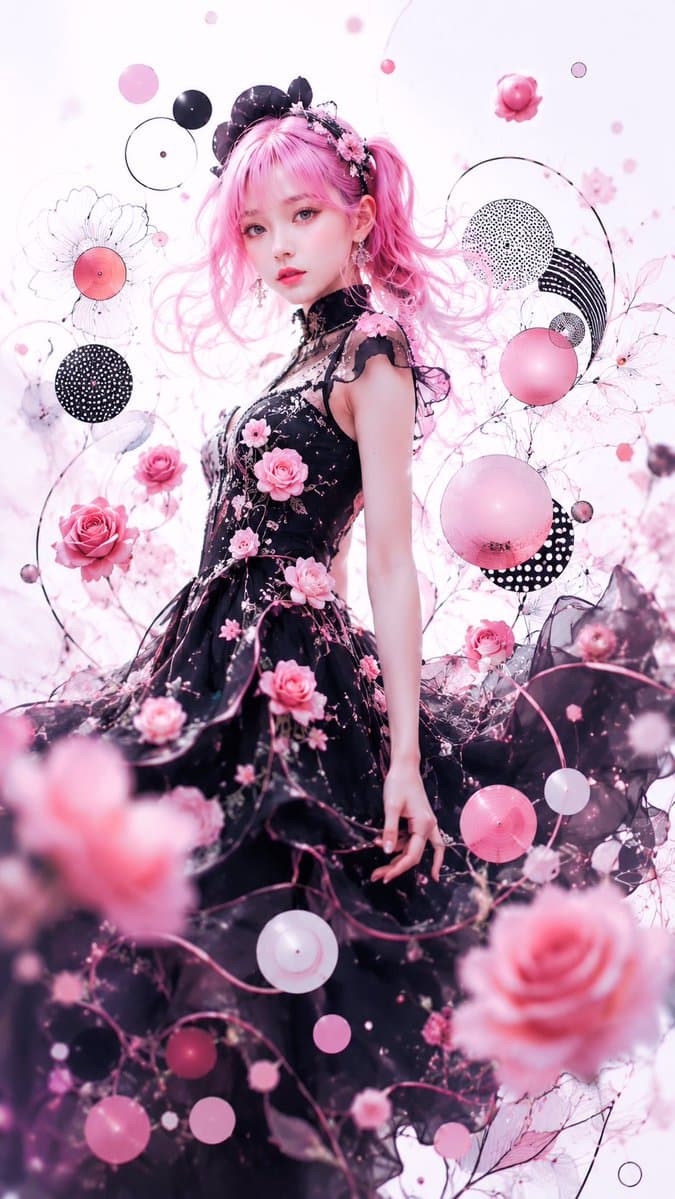 Pink Gothic Floral Fantasy Portrait preview image 3