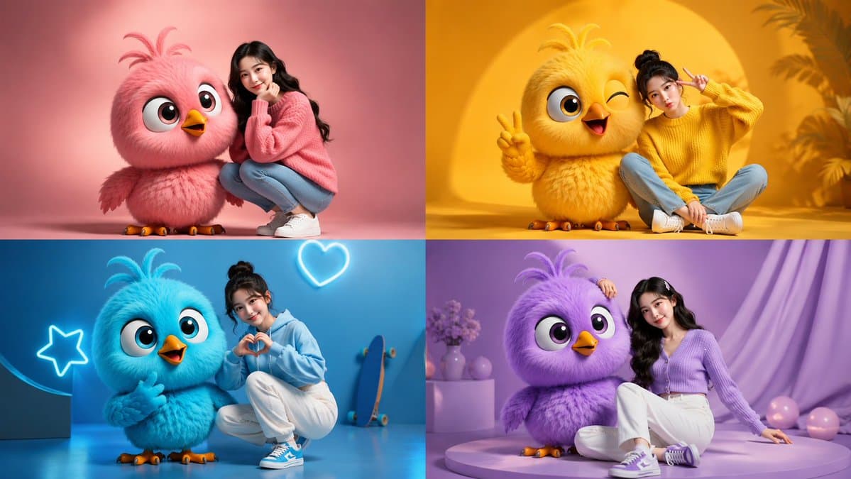 Four-Color Chick Mascot Photo Collage preview image 1