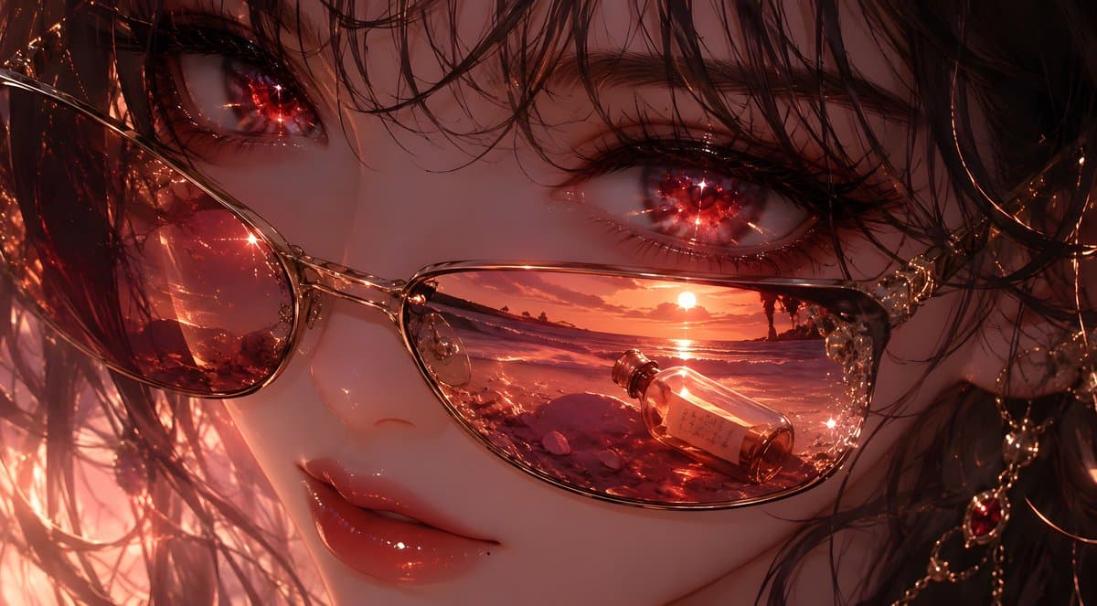 Crimson Eyes Glasses Reflection Portrait preview image 1