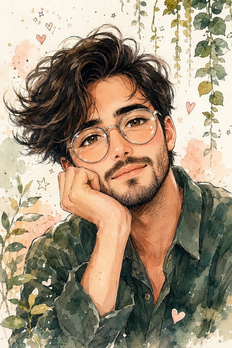Watercolor Anime Style Male Portrait preview image 1