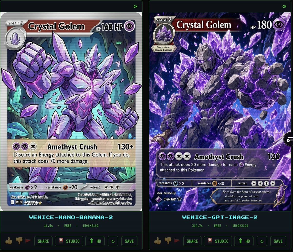 Crystal Golem Card Comparison UI preview image 1