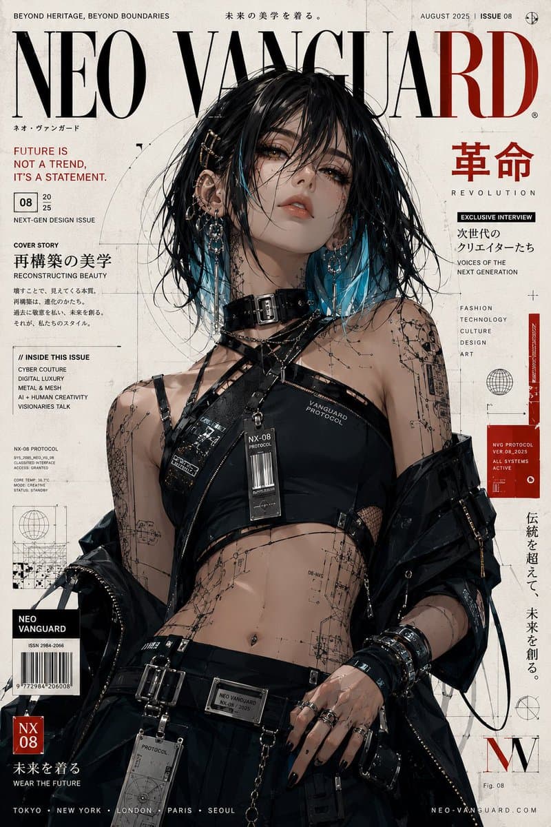 Cyberpunk Anime Fashion Magazine Cover preview image 2