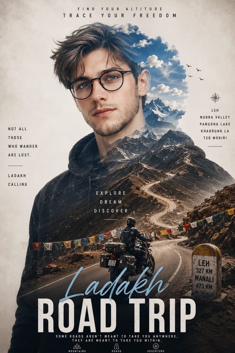 Double Exposure Ladakh Road Trip Poster preview image 1