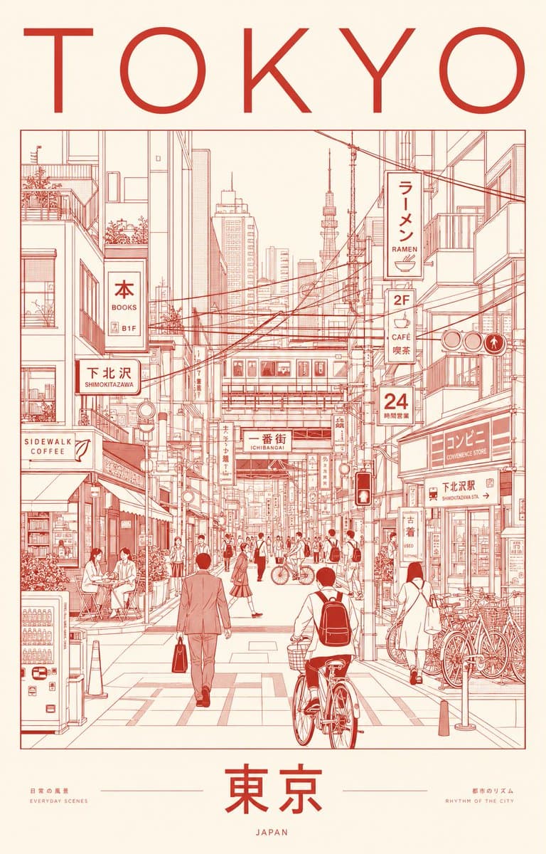 Minimalist Tokyo City Line-Art Poster preview image 1
